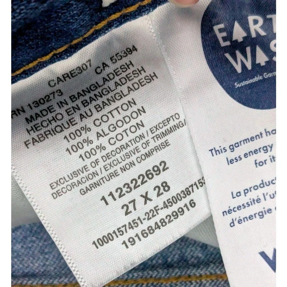 Wrangler Earthwash High Rise Straight Leg 27x28 Jeans Light Blue Distressed